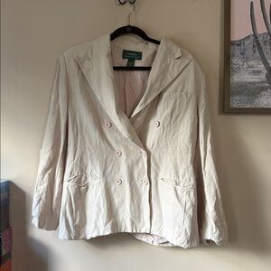 Vintage Lauren Ralph Lauren Silk & Linen Cream & Baby Pink Blazer Size 14